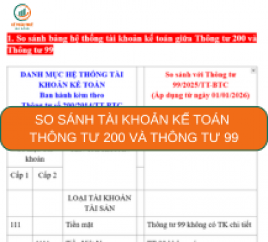 So sánh tài khoản kế toán Thông tư 200 và Thông tư 99